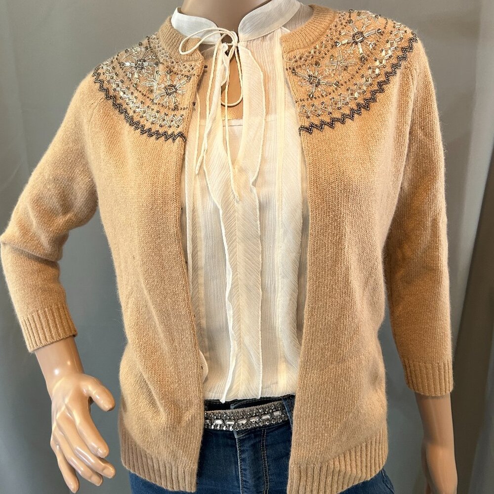 J.Crew Beaded Angora Cashmere Blend Sweater Small Neutral Luxe
